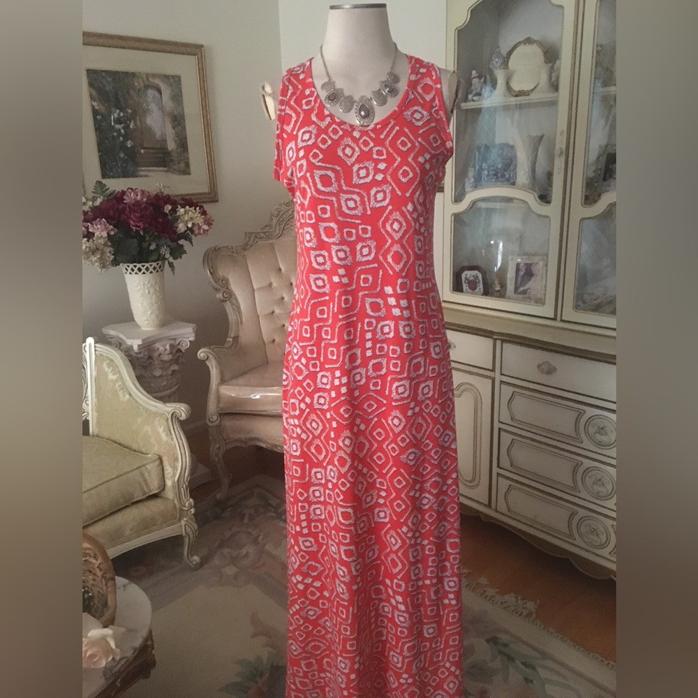 LULAROE NWOT orange print maxi dress size L. C:1108